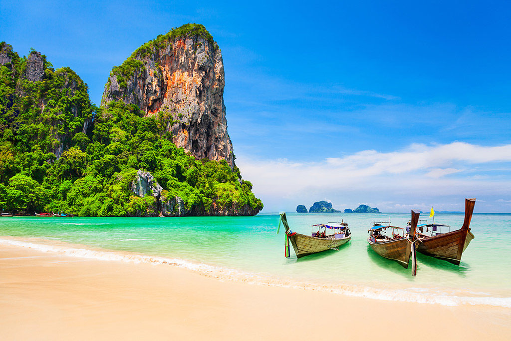 long tail boats on thailand beach